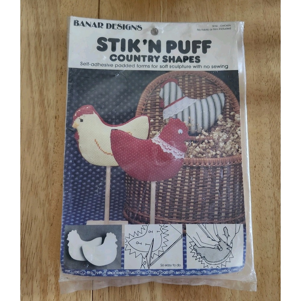 VTG Banar Designs Stik'N Puff Country Shapes Chicken Soft Sculpture Craft Kit